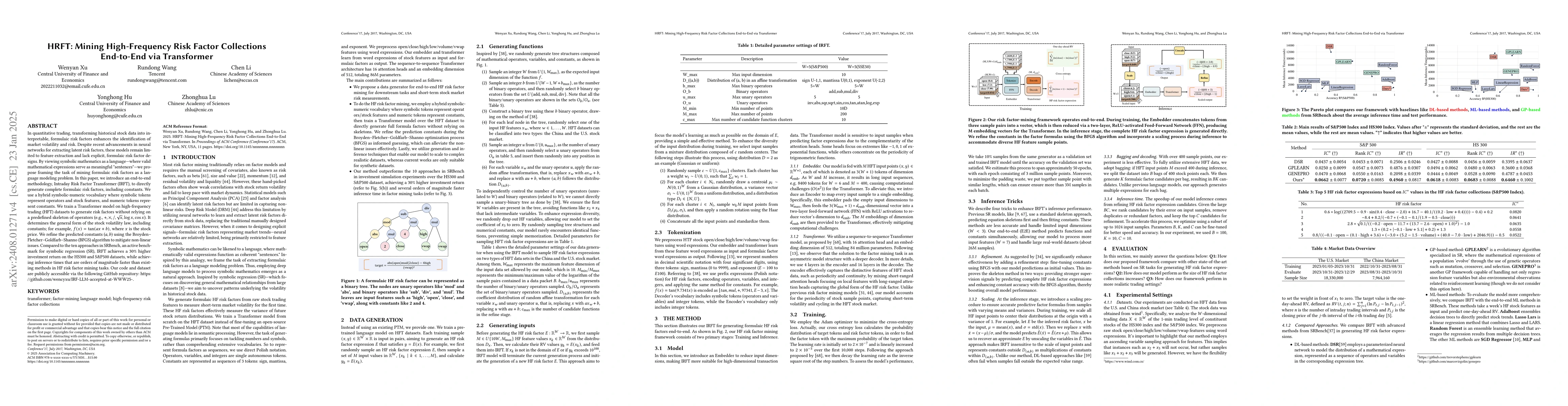 Thumbnail for HRFT: Mining High-Frequency Risk Factor Collections End-to-End via
  Transformer