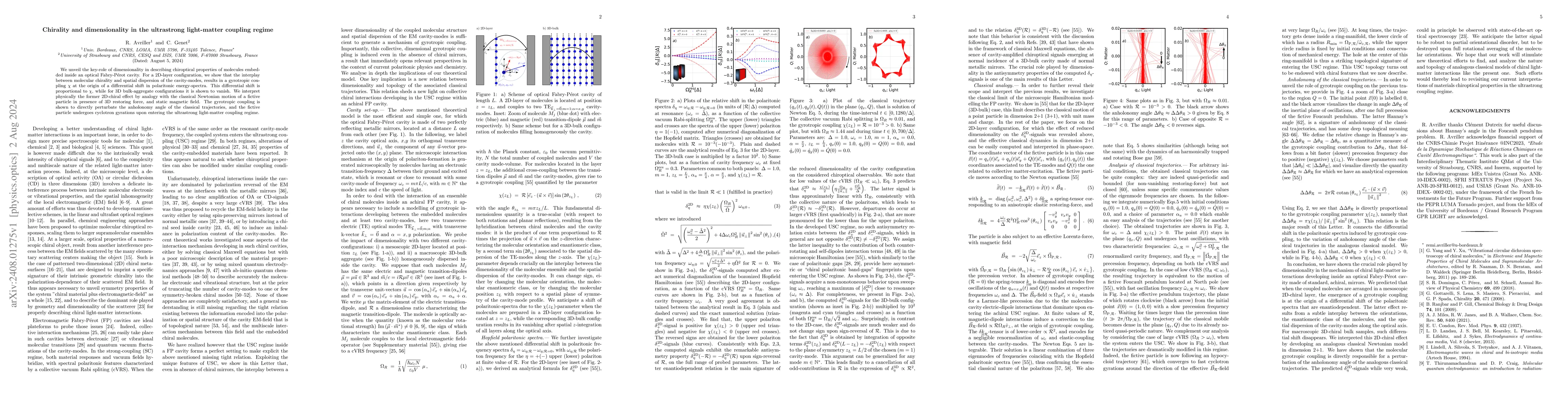 Thumbnail for Chirality and dimensionality in the ultrastrong light-matter coupling
  regime