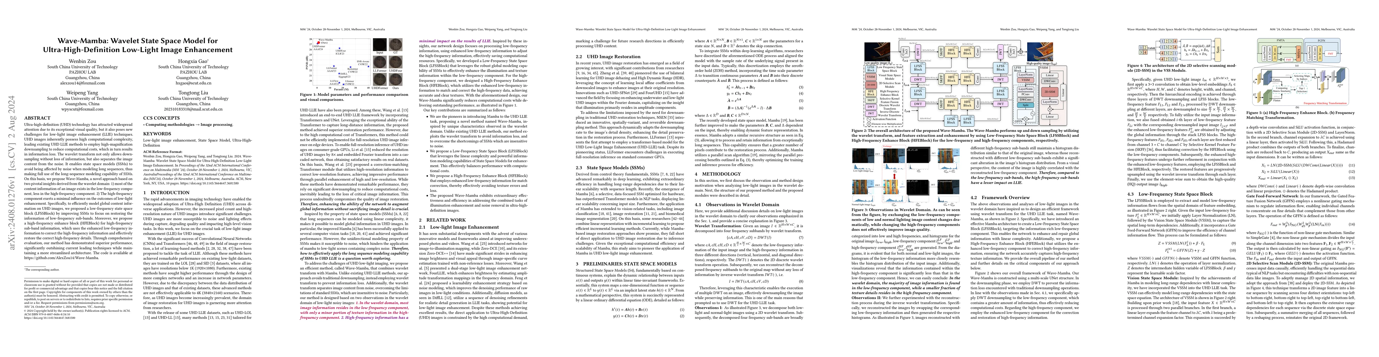 Thumbnail for Wave-Mamba: Wavelet State Space Model for Ultra-High-Definition
  Low-Light Image Enhancement