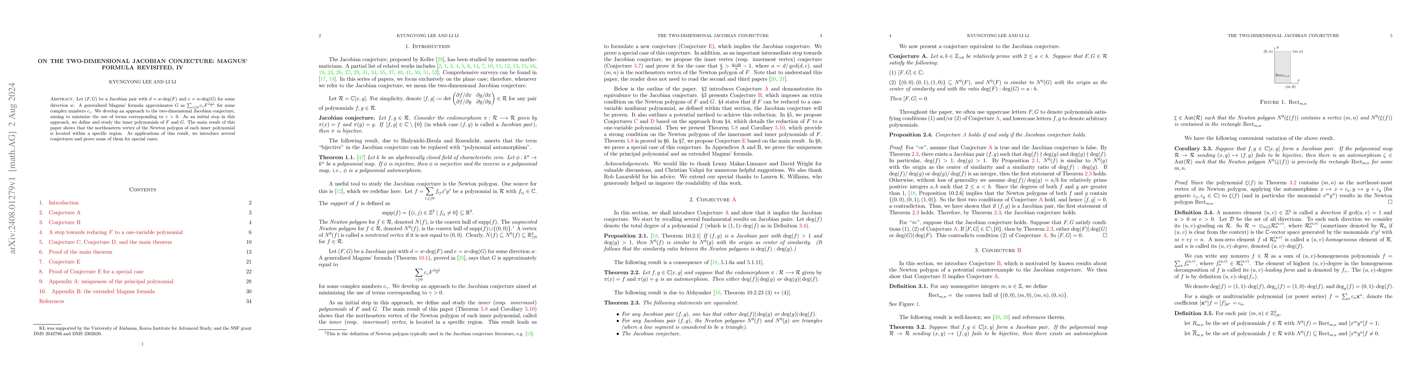 Thumbnail for On the two-dimensional Jacobian conjecture: Magnus' formula revisited,
  IV