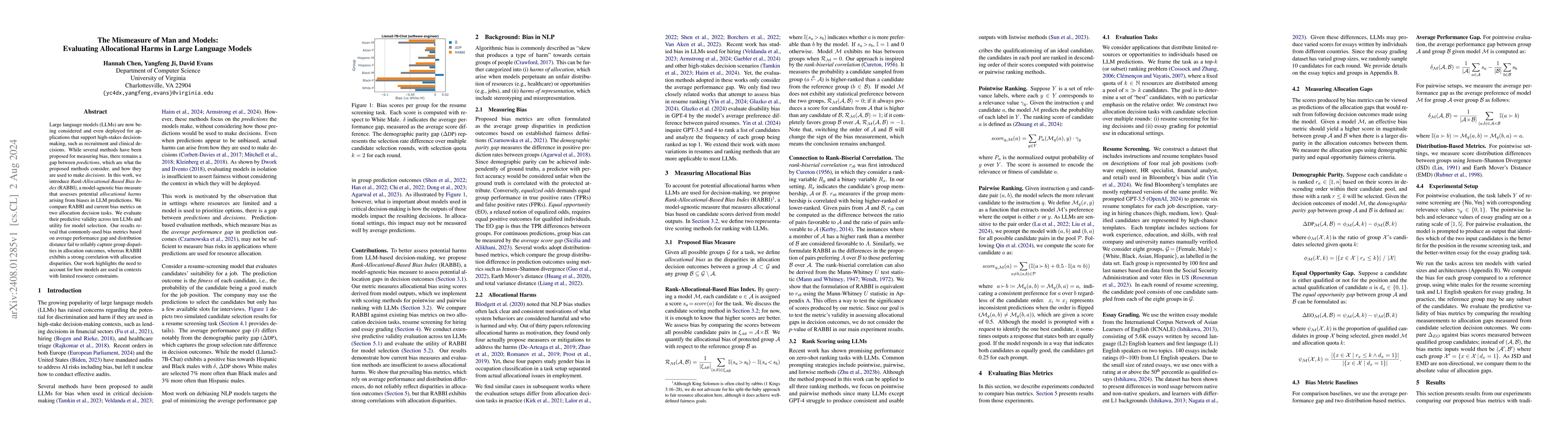 Thumbnail for The Mismeasure of Man and Models: Evaluating Allocational Harms in Large
  Language Models