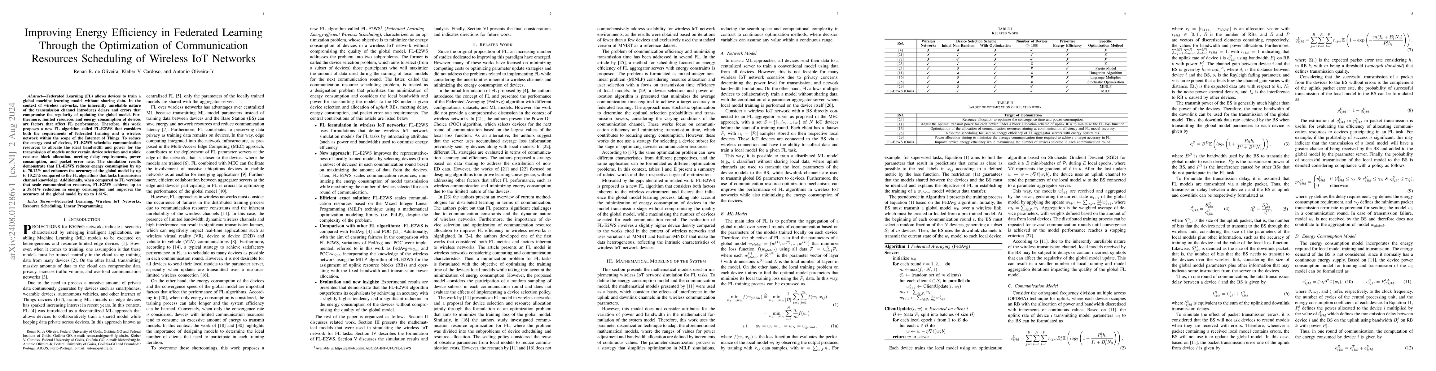 Thumbnail for Improving Energy Efficiency in Federated Learning Through the
  Optimization of Communication Resources Scheduling of Wireless IoT Networks