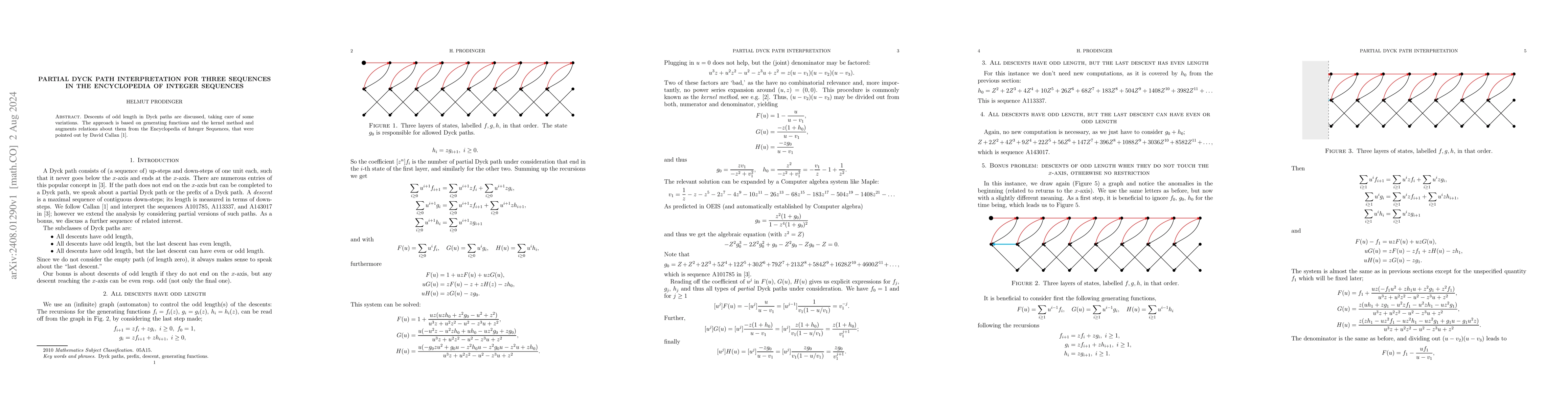 Thumbnail for Partial Dyck path interpretation for three sequences in the Encyclopedia
  of Integer Sequences
