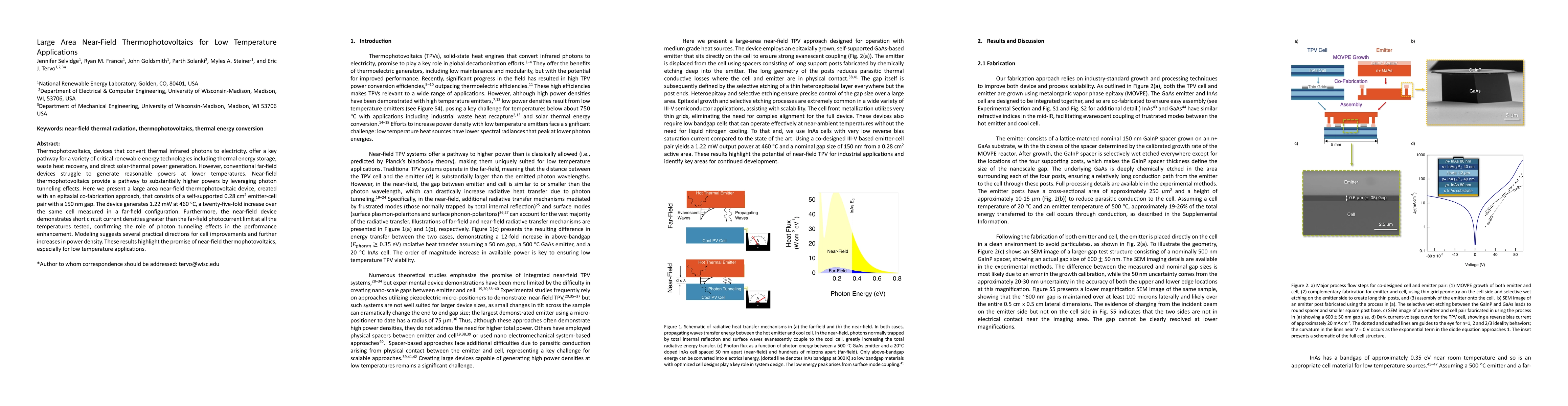 Thumbnail for Large Area Near-Field Thermophotovoltaics for Low Temperature
  Applications