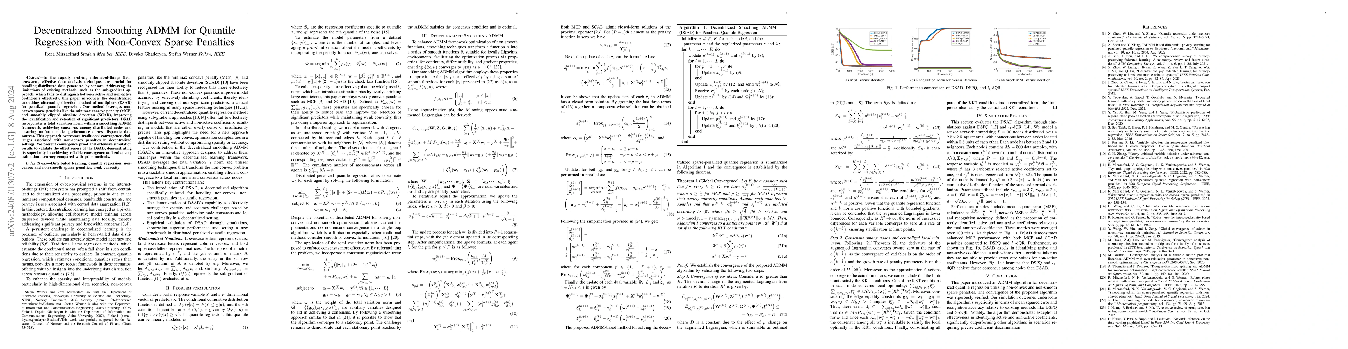 Thumbnail for Decentralized Smoothing ADMM for Quantile Regression with Non-Convex
  Sparse Penalties