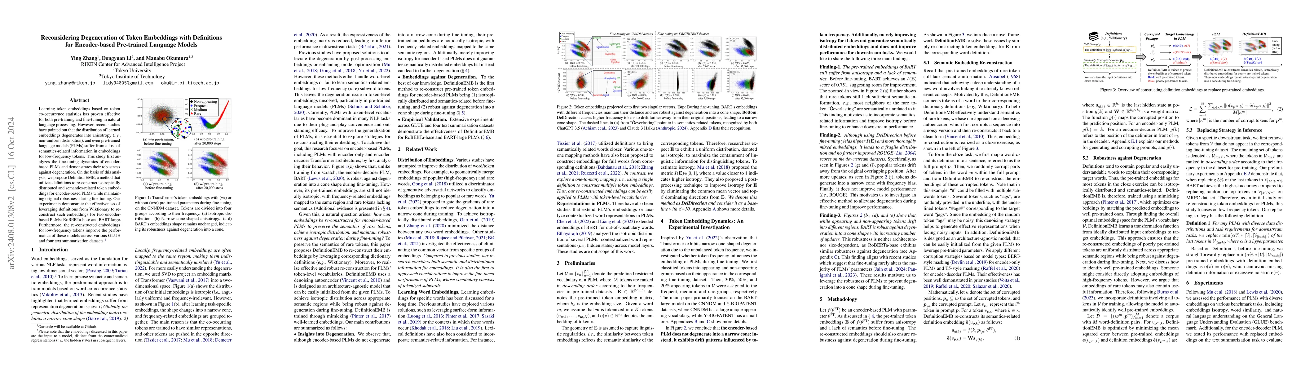 Thumbnail for Reconsidering Token Embeddings with the Definitions for Pre-trained
  Language Models
