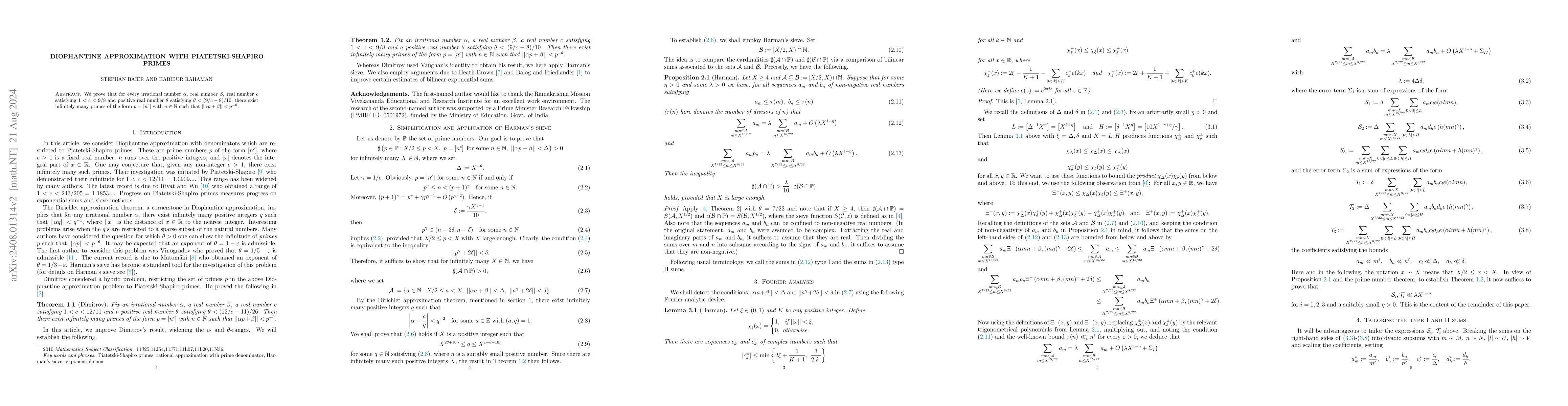 Thumbnail for Diophantine Approximation with Piatetski-Shapiro Primes