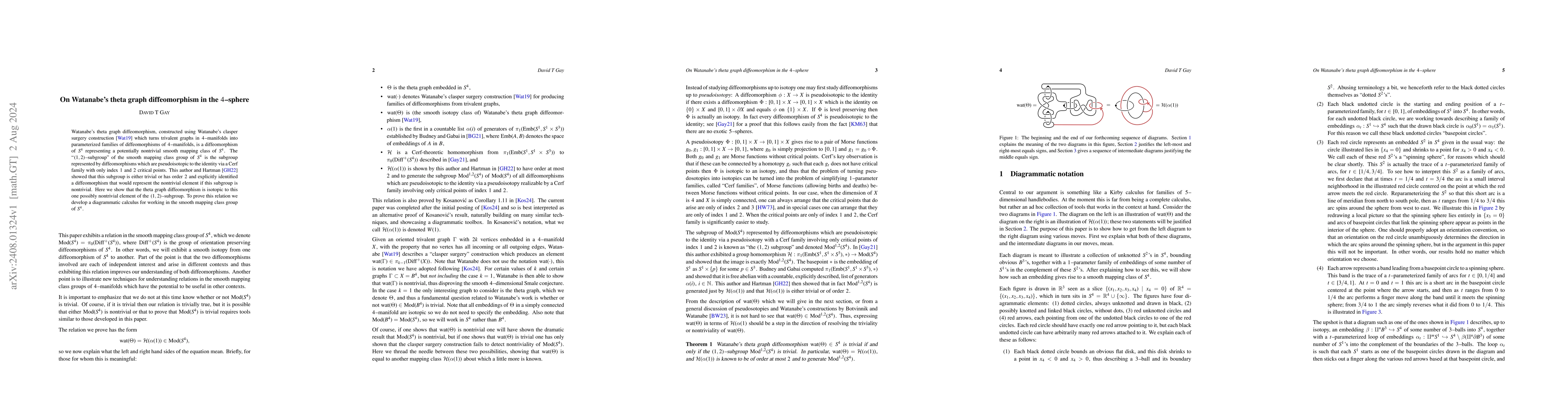 Thumbnail for On Watanabe's theta graph diffeomorphism in the 4-sphere