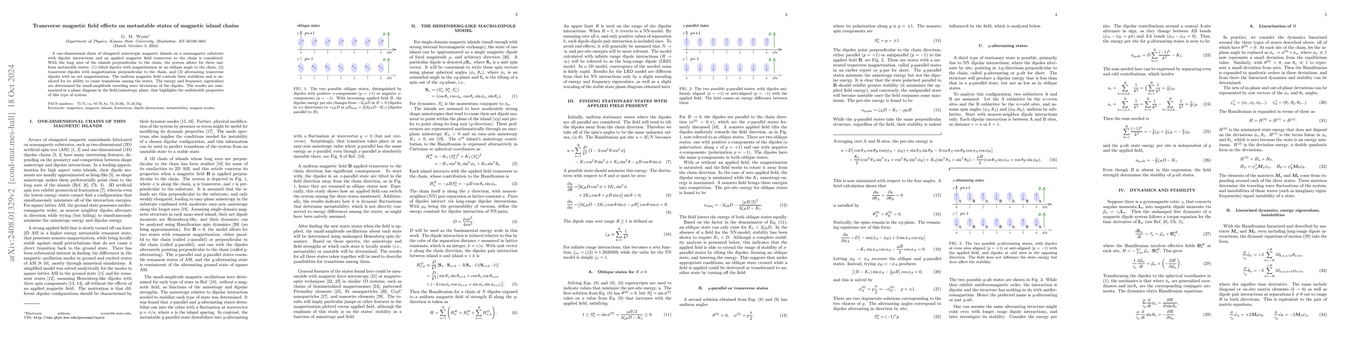 Thumbnail for Transverse magnetic field effects on metastable states of magnetic
  island chains