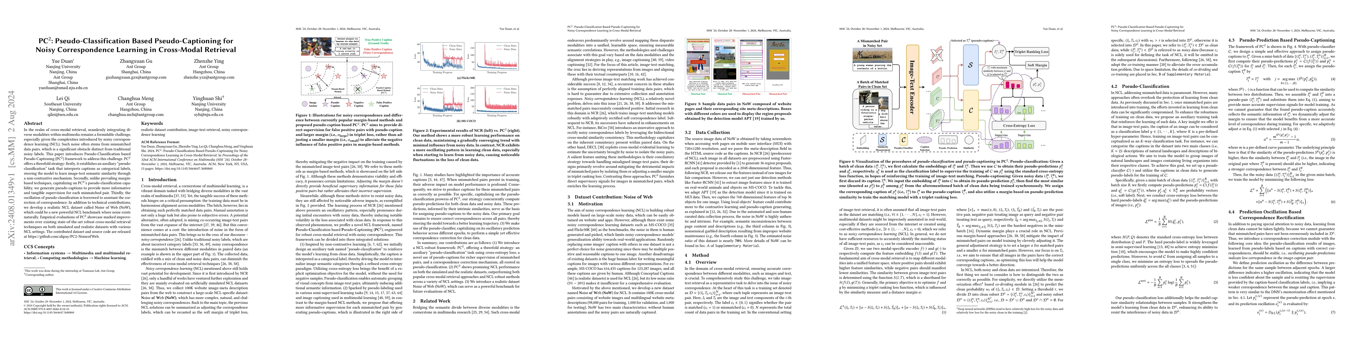 Thumbnail for PC$^2$: Pseudo-Classification Based Pseudo-Captioning for Noisy
  Correspondence Learning in Cross-Modal Retrieval