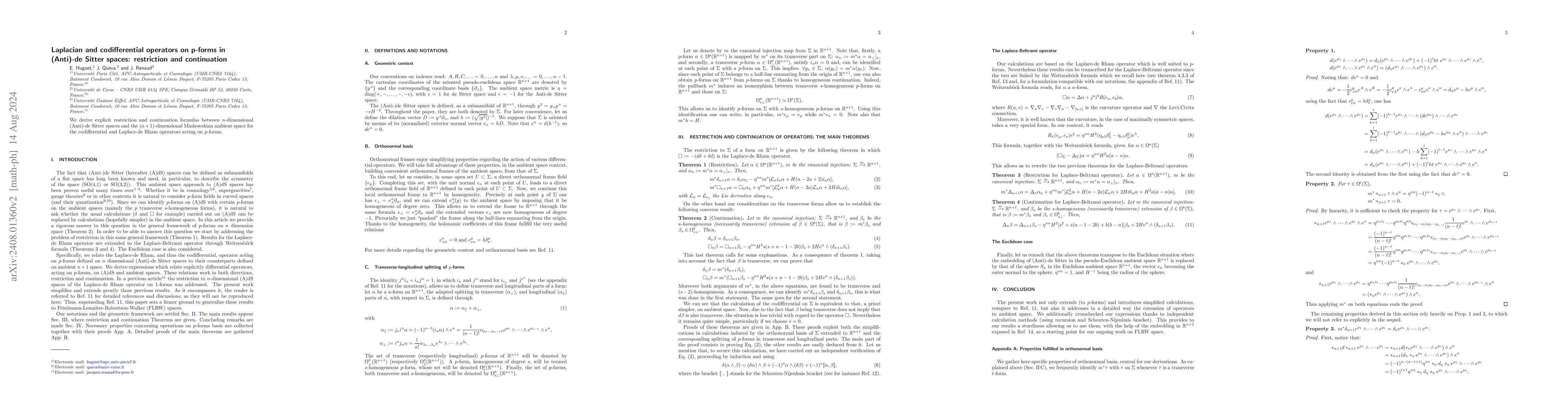Thumbnail for Laplacian and codifferential operators on p-forms in (Anti)-de Sitter
  spaces: restriction and continuation