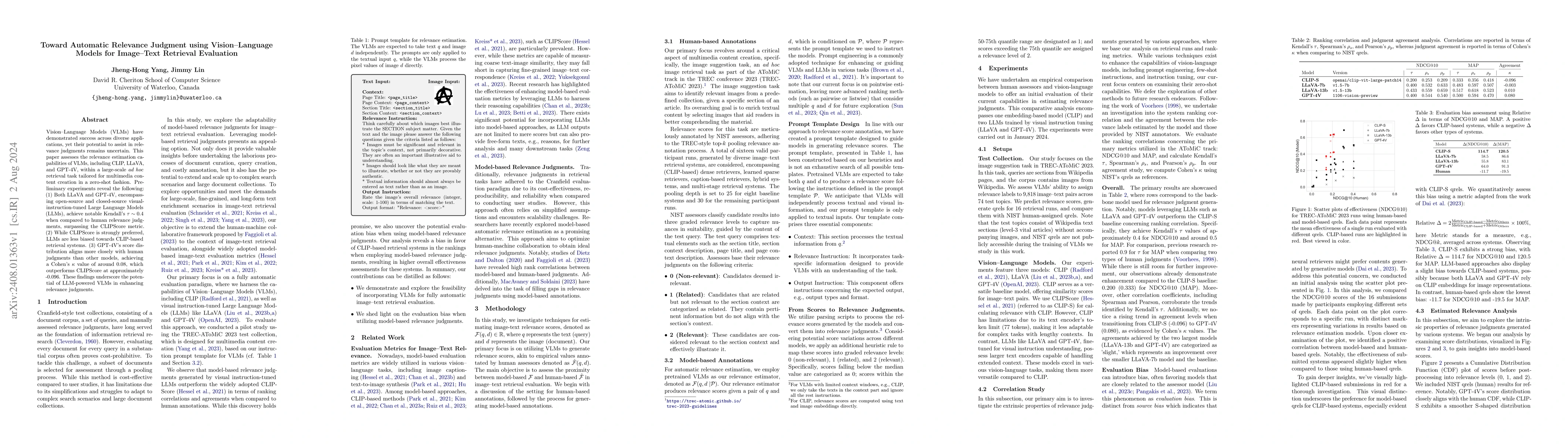 Thumbnail for Toward Automatic Relevance Judgment using Vision--Language Models for
  Image--Text Retrieval Evaluation