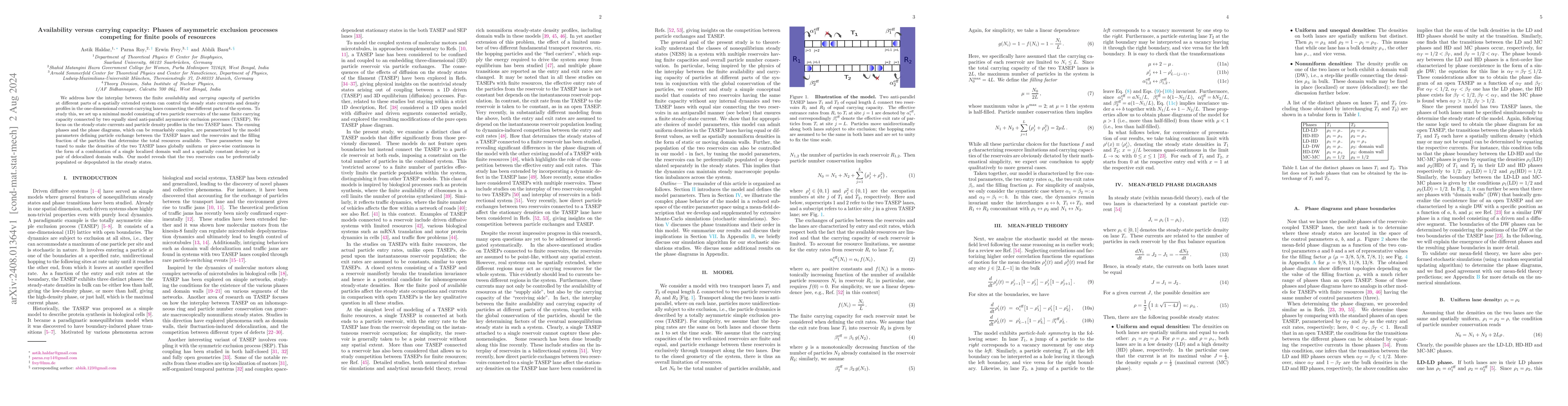 Thumbnail for Availability versus carrying capacity: Phases of asymmetric exclusion
  processes competing for finite pools of resources