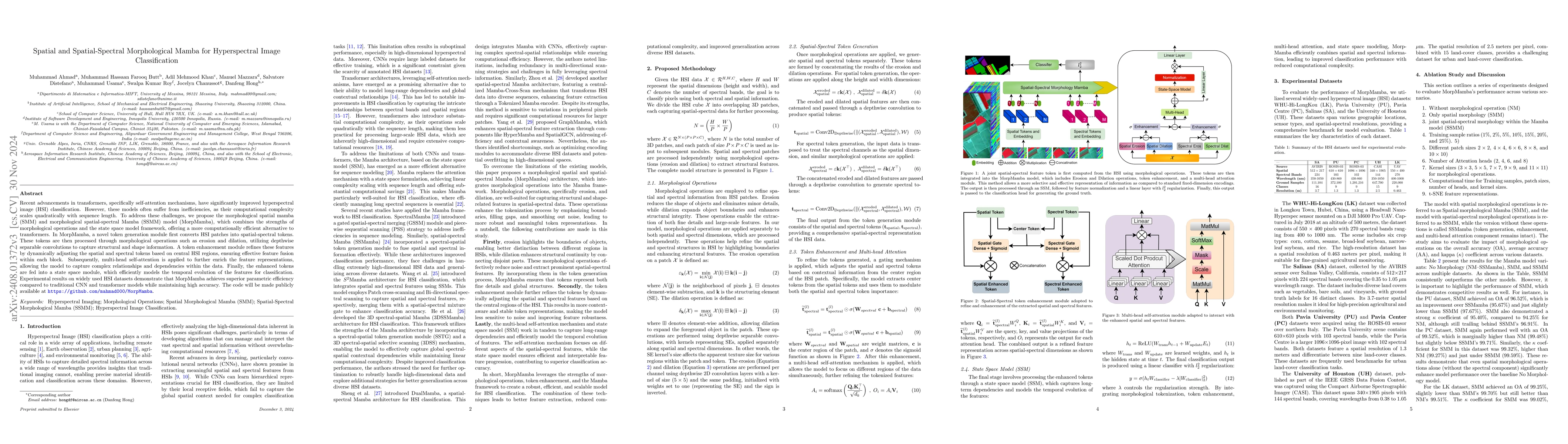 Thumbnail for Spatial-Spectral Morphological Mamba for Hyperspectral Image
  Classification