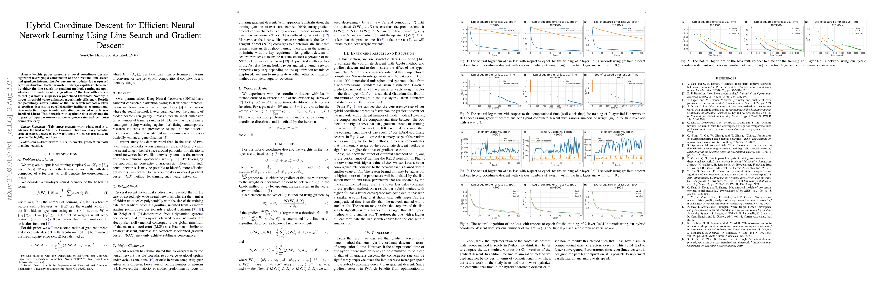Thumbnail for Hybrid Coordinate Descent for Efficient Neural Network Learning Using
  Line Search and Gradient Descent