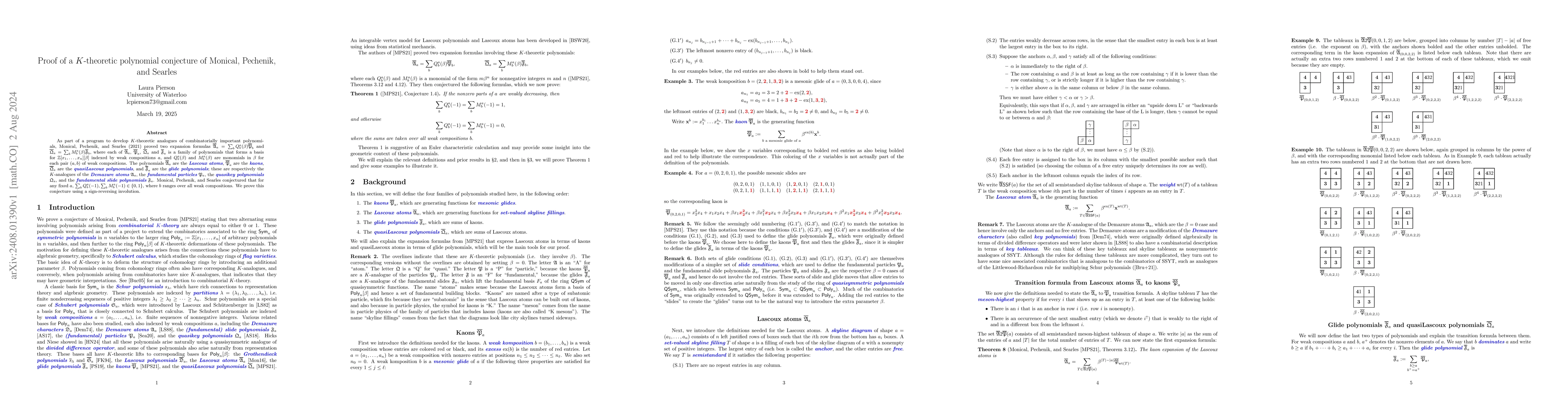 Thumbnail for Proof of a $K$-theoretic polynomial conjecture of Monical, Pechenik, and
  Searles