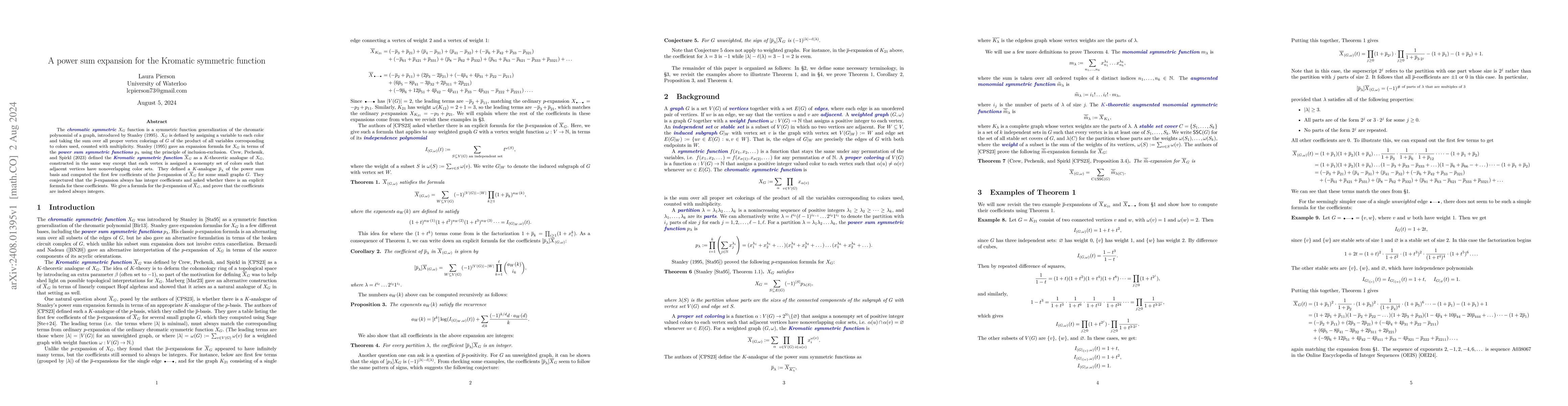Thumbnail for A power sum expansion for the Kromatic symmetric function