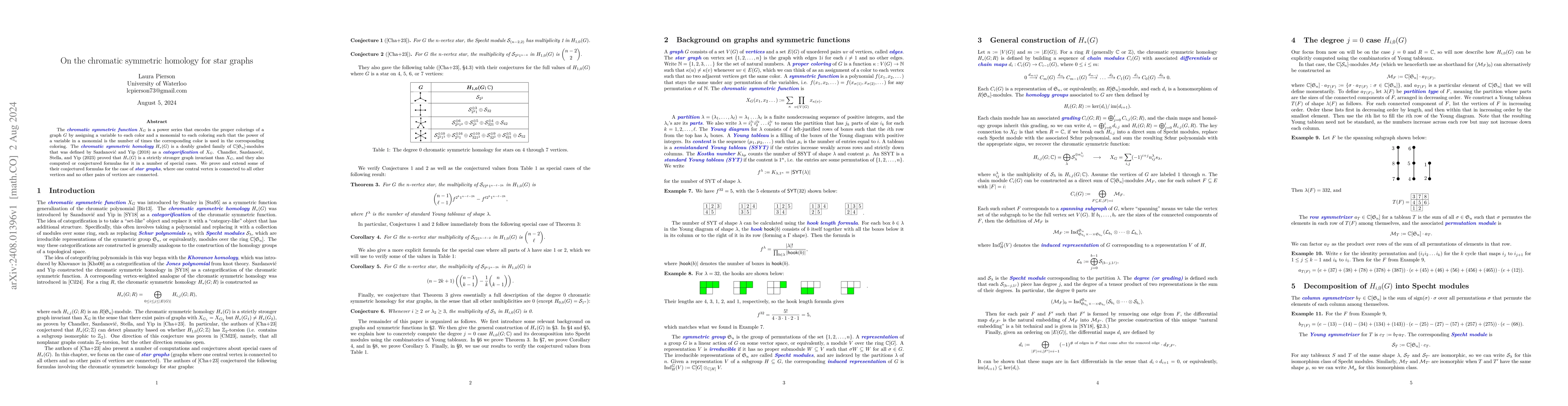 Thumbnail for On the chromatic symmetric homology for star graphs