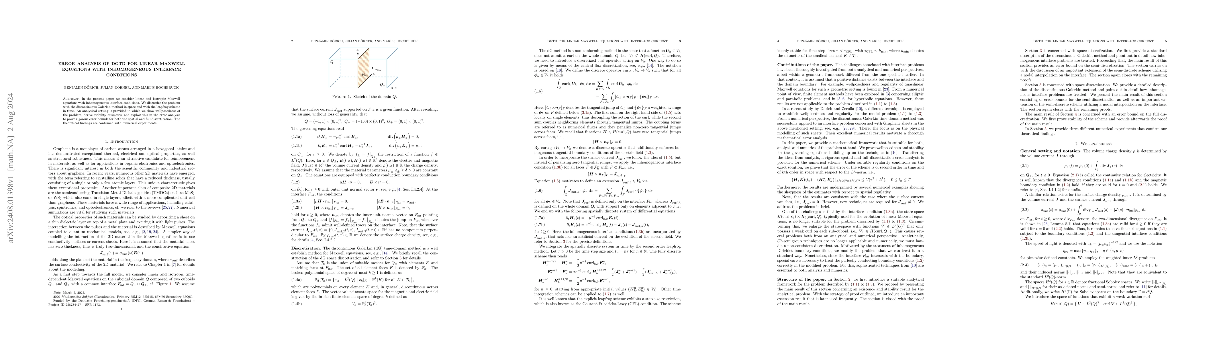 Thumbnail for Error analysis of DGTD for linear Maxwell equations with inhomogeneous
  interface conditions