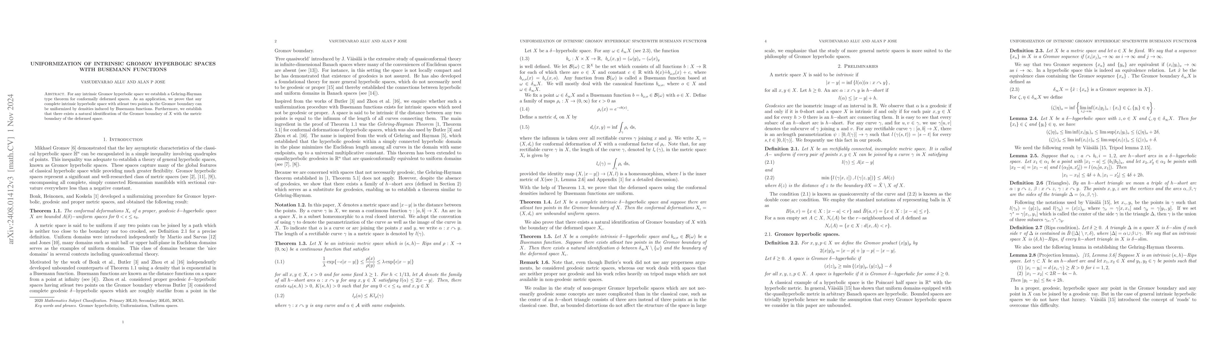 Thumbnail for Uniformization of intrinsic Gromov hyperbolic spaces with Busemann
  functions