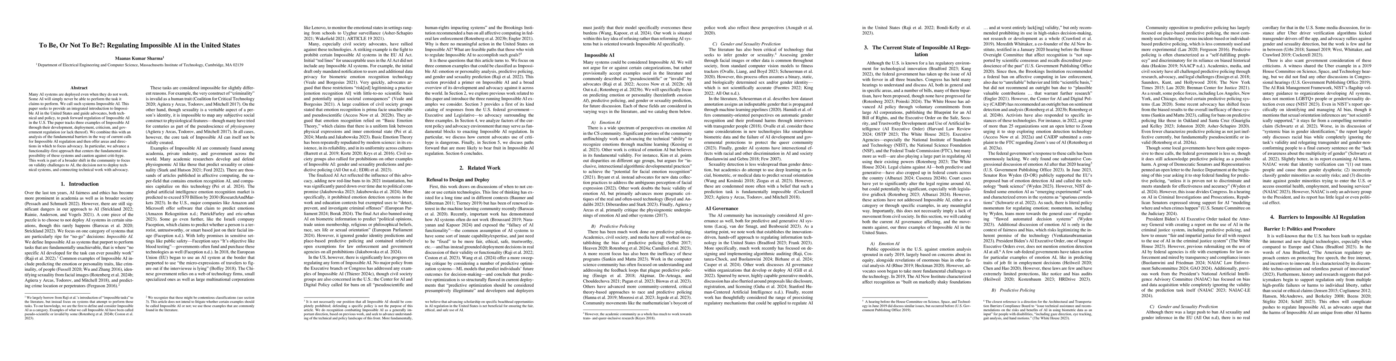 Thumbnail for To Be, Or Not To Be?: Regulating Impossible AI in the United States