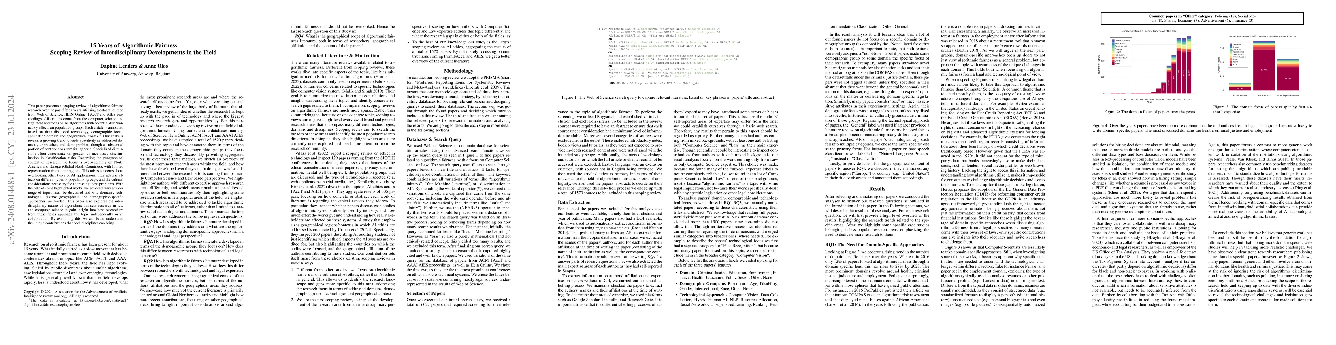 Thumbnail for 15 Years of Algorithmic Fairness -- Scoping Review of Interdisciplinary
  Developments in the Field
