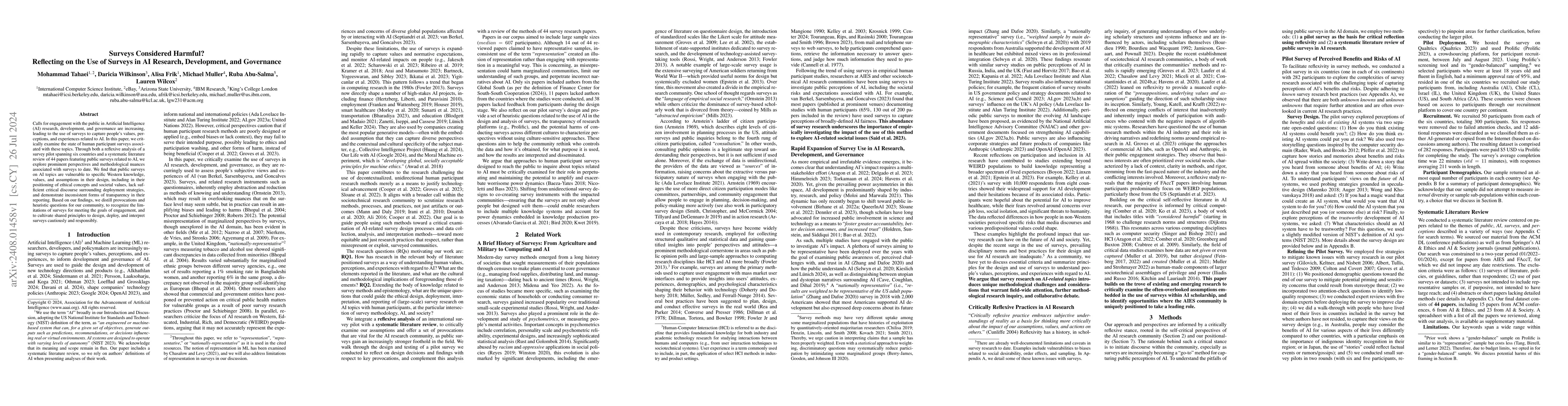 Thumbnail for Surveys Considered Harmful? Reflecting on the Use of Surveys in AI
  Research, Development, and Governance