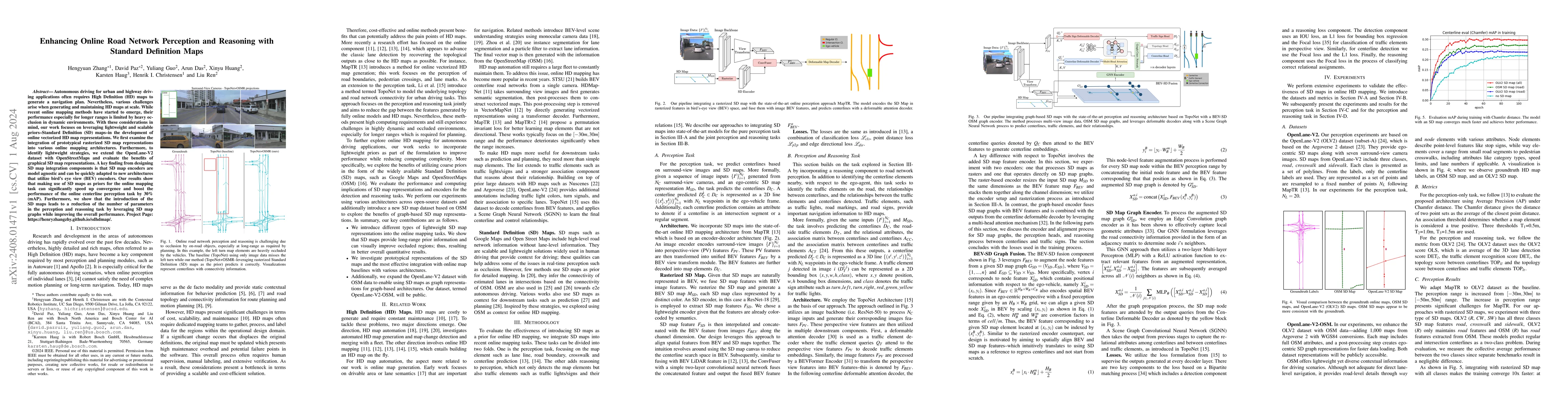 Thumbnail for Enhancing Online Road Network Perception and Reasoning with Standard
  Definition Maps