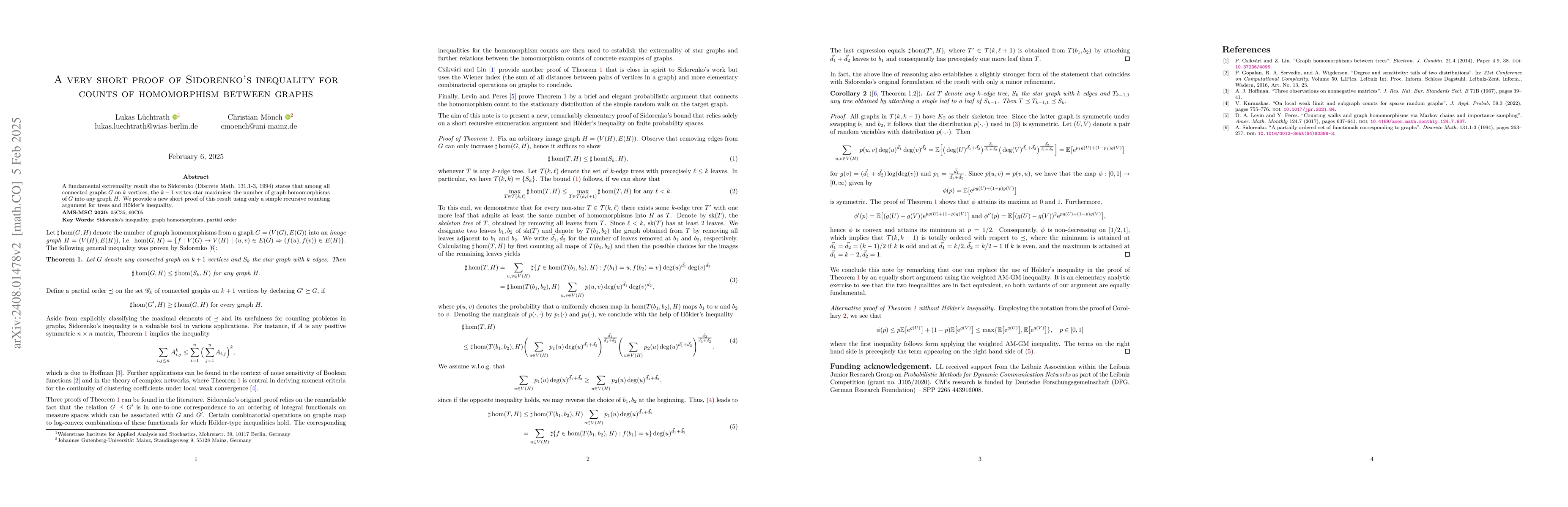 Thumbnail for A very short proof of Sidorenko's inequality for counts of homomorphism
  between graphs