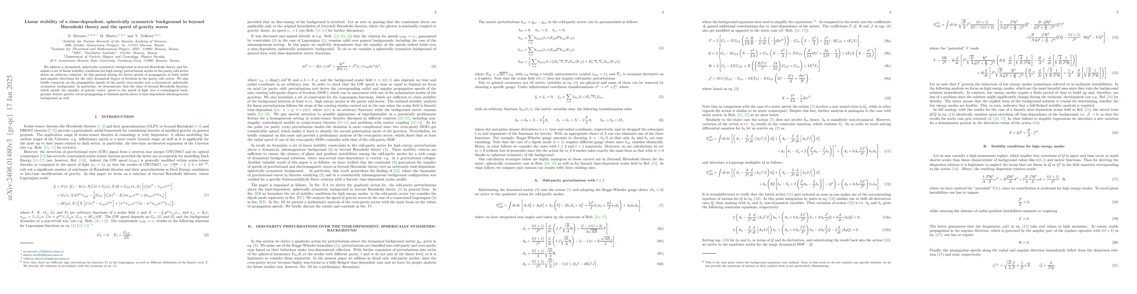 Thumbnail for Linear stability of a time-dependent, spherically symmetric background
  in beyond Horndeski theory and the speed of gravity waves