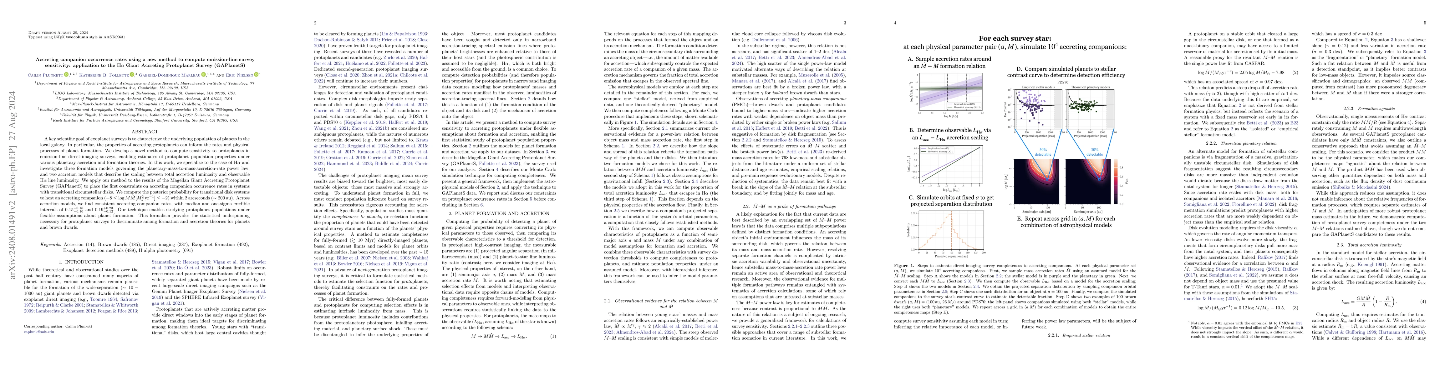Thumbnail for Accreting companion occurrence rates using a new method to compute
  emission-line survey sensitivity: Application to the H-alpha Giant Accreting
  Protoplanet Survey (GAPlanetS)