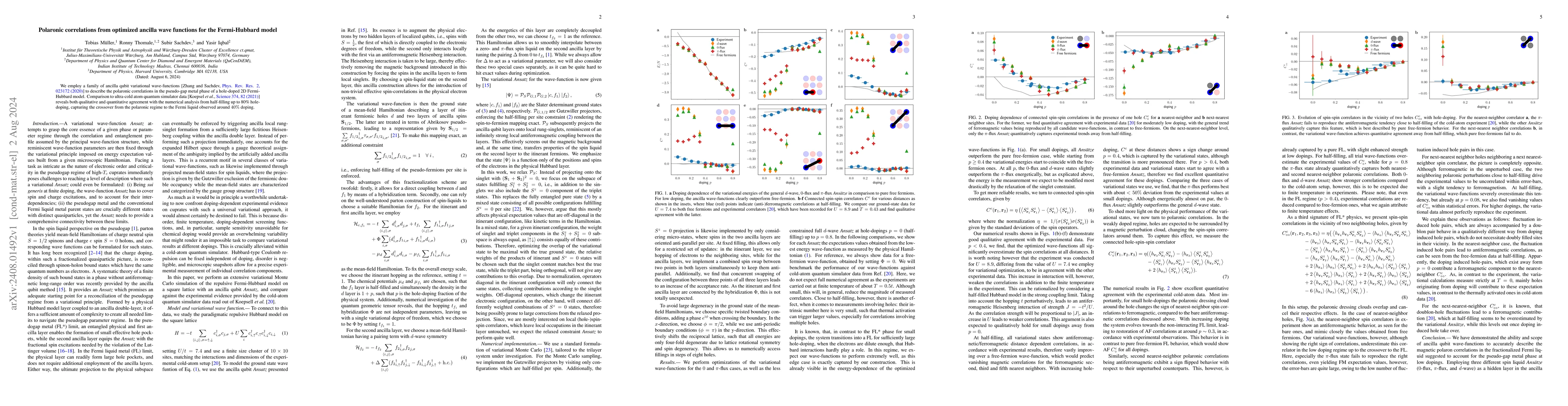 Thumbnail for Polaronic correlations from optimized ancilla wave functions for the
  Fermi-Hubbard model
