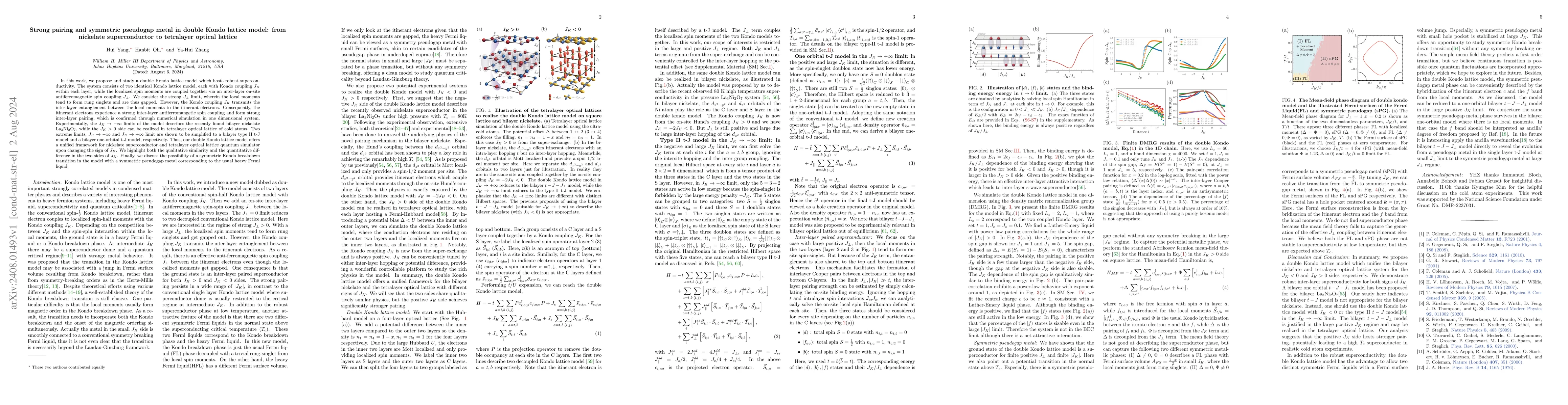 Thumbnail for Strong pairing and symmetric pseudogap metal in double Kondo lattice
  model: from nickelate superconductor to tetralayer optical lattice