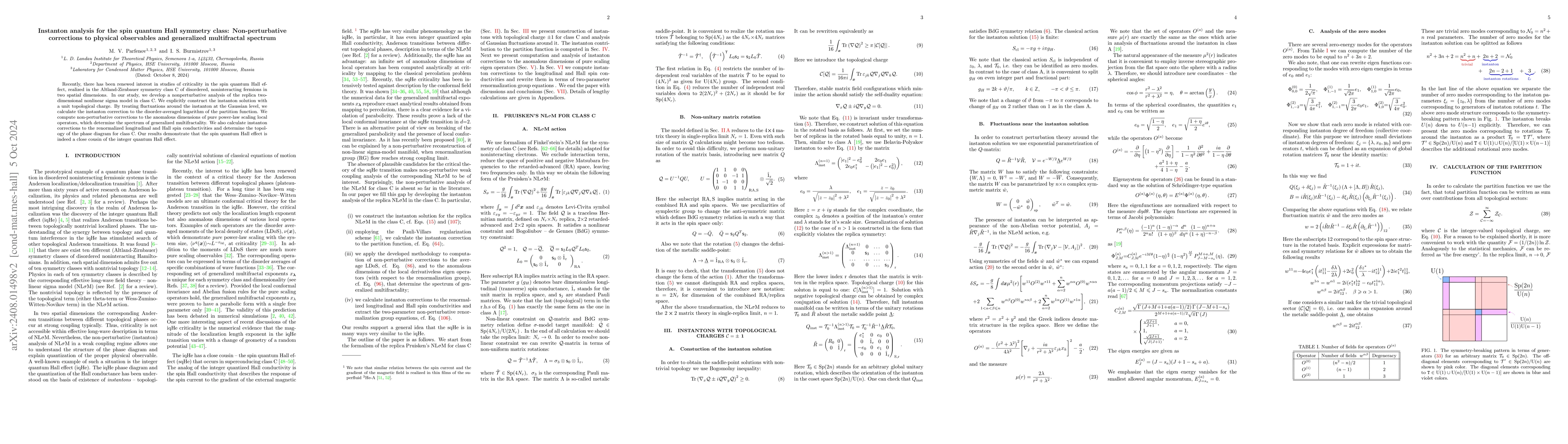 Thumbnail for Instanton analysis for the spin quantum Hall symmetry class:
  Non-perturbative corrections to physical observables and generalized
  multifractal spectrum