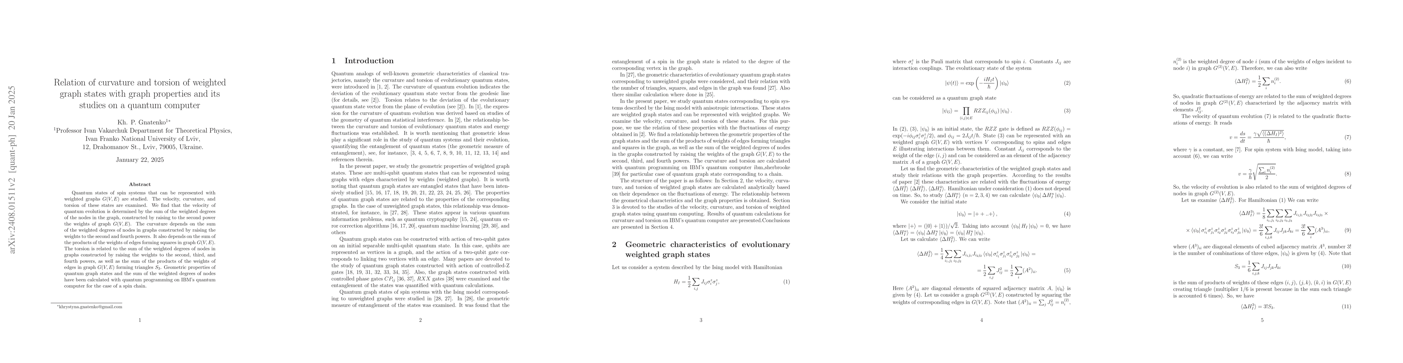 Thumbnail for Relation of curvature and torsion of weighted graph states with graph
  properties and its studies on a quantum computer