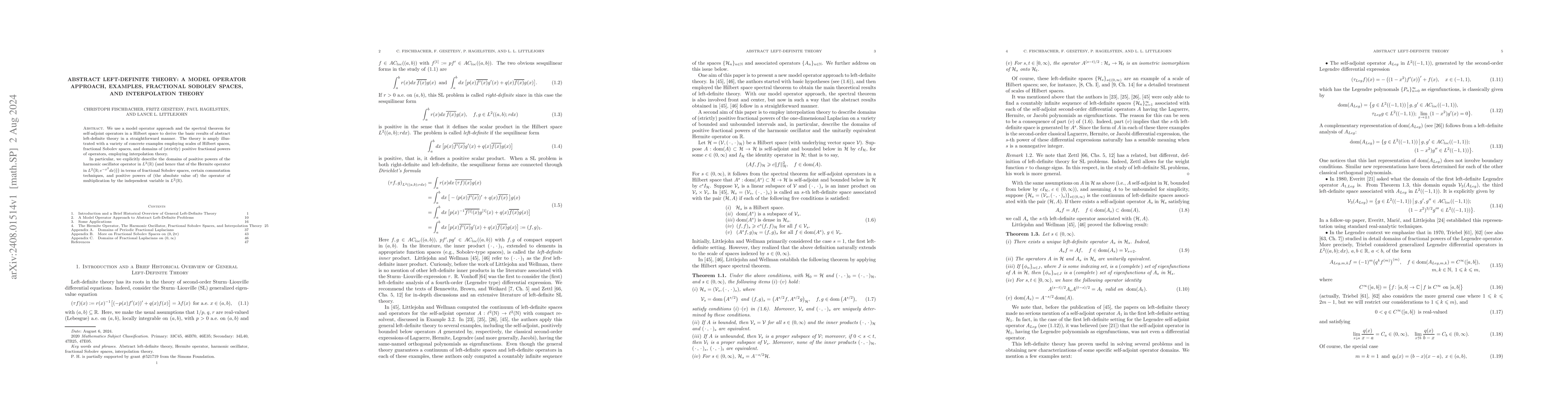Thumbnail for Abstract Left-Definite Theory: A Model Operator Approach, Examples,
  Fractional Sobolev Spaces, and Interpolation Theory