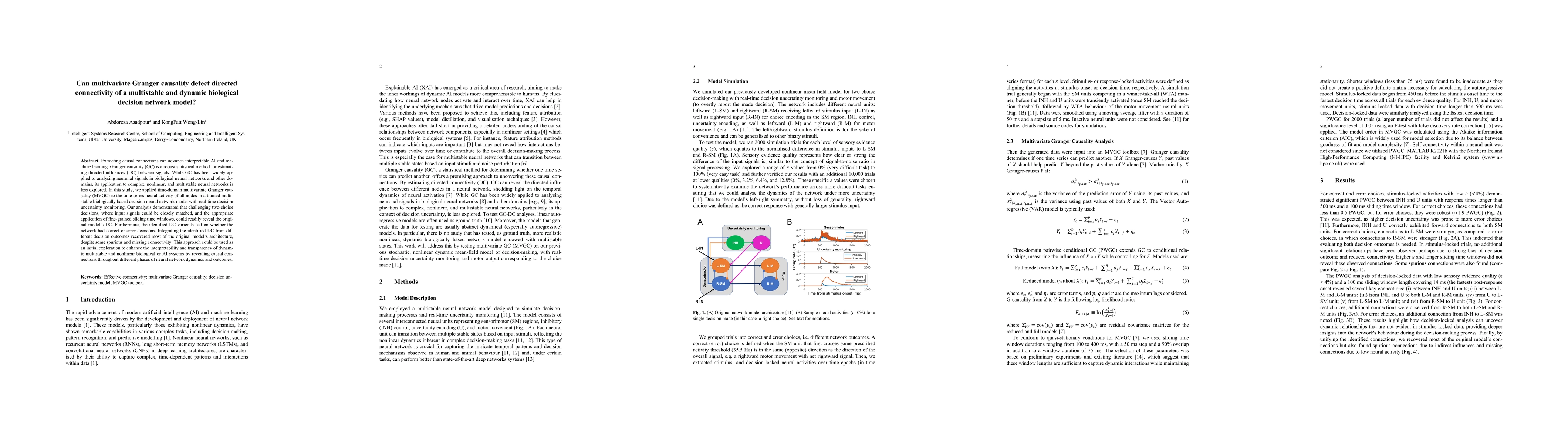 Thumbnail for Can multivariate Granger causality detect directed connectivity of a
  multistable and dynamic biological decision network model?