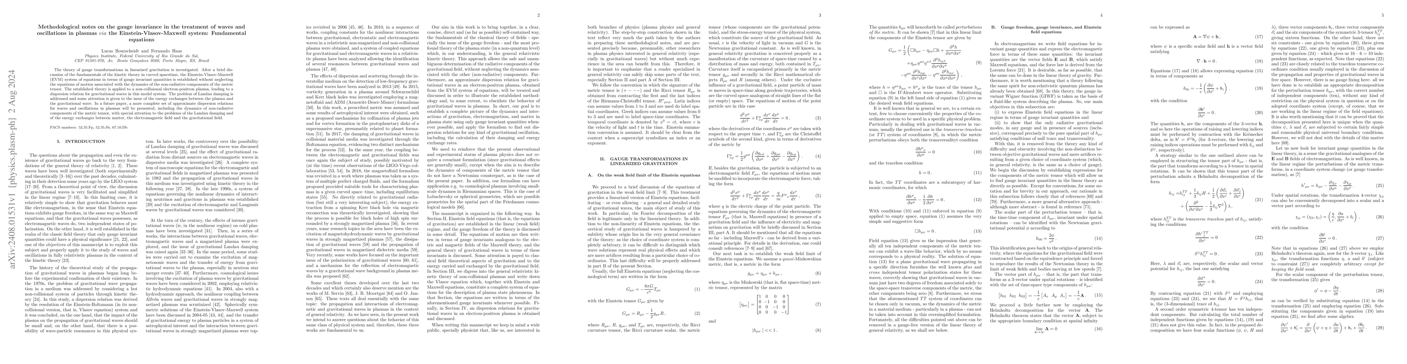 Thumbnail for Methodological notes on the gauge invariance in the treatment of waves
  and oscillations in plasmas $via$ the Einstein-Vlasov-Maxwell system:
  Fundamental equations