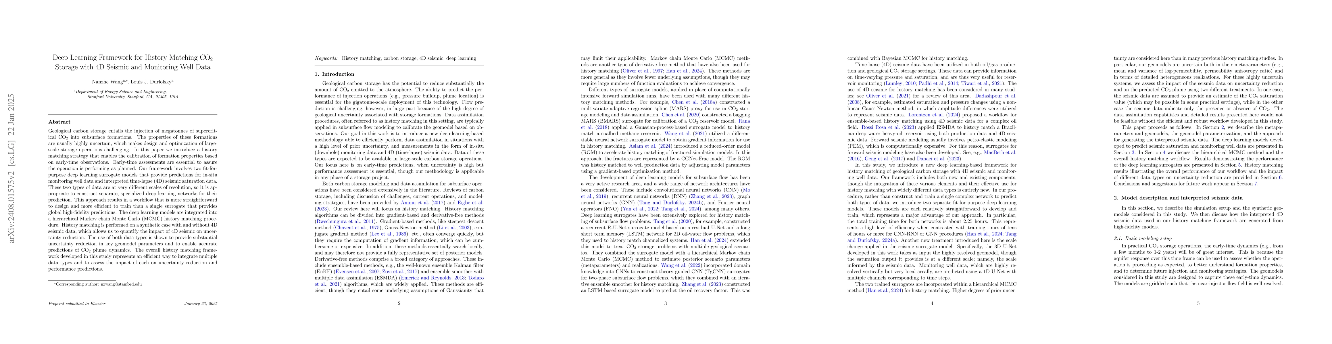 Thumbnail for Deep Learning Framework for History Matching CO2 Storage with 4D Seismic
  and Monitoring Well Data