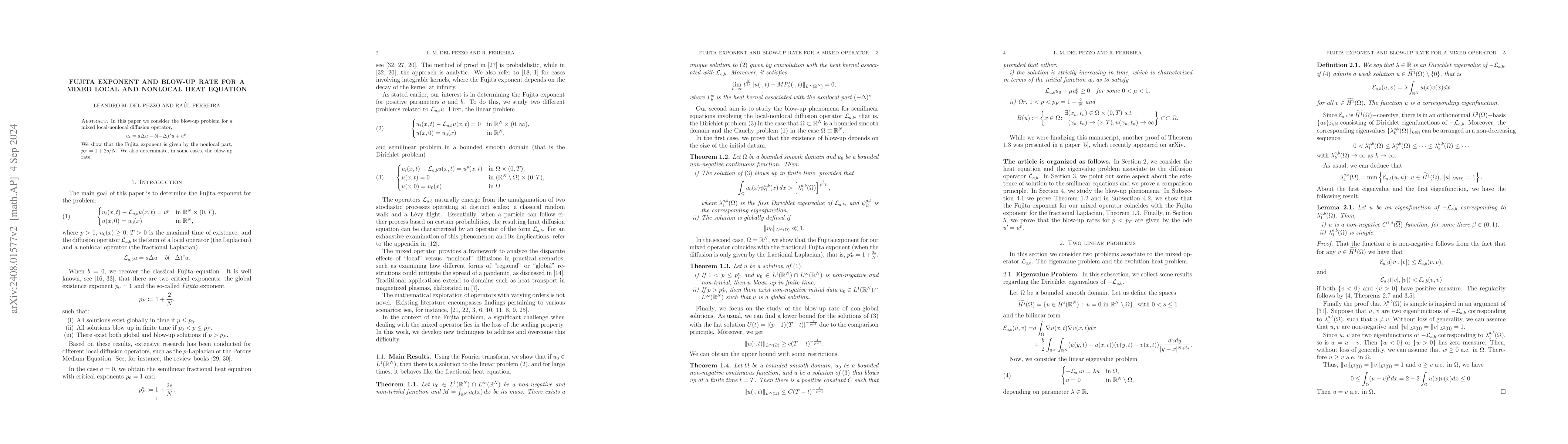 Thumbnail for Fujita exponent and blow-up rate for a mixed local and nonlocal heat
  equation