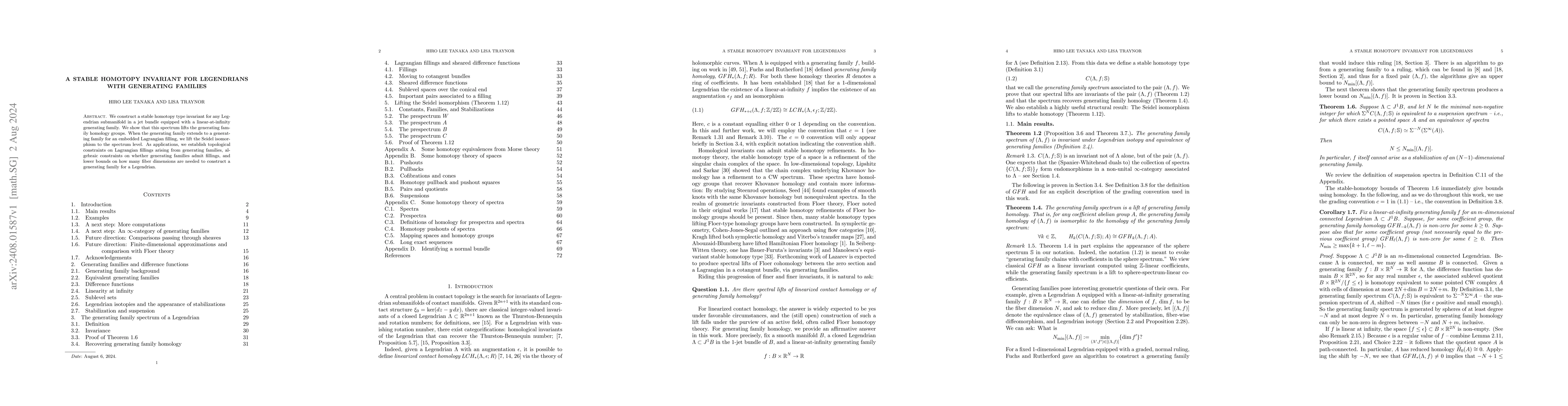 Thumbnail for A stable homotopy invariant for Legendrians with generating families
