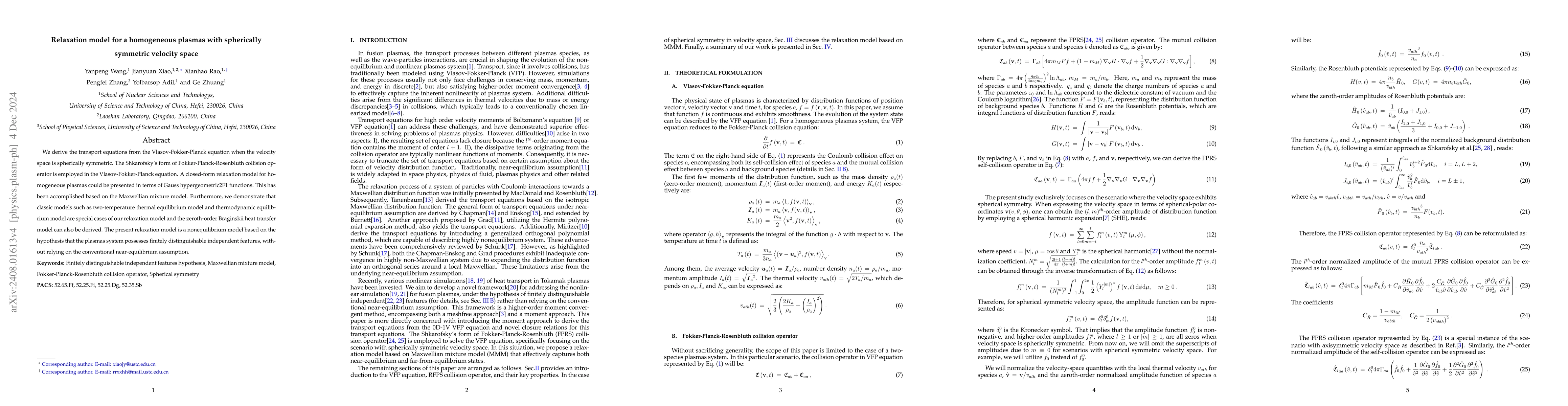 Thumbnail for Relaxation model for a homogeneous plasma with spherically symmetric
  velocity space