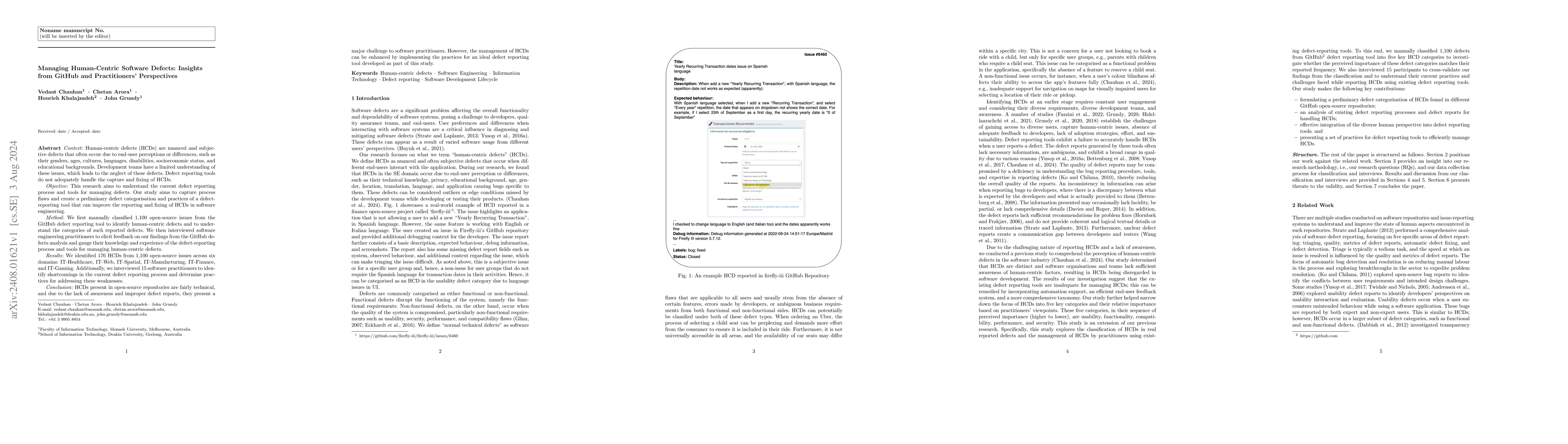 Thumbnail for Managing Human-Centric Software Defects: Insights from GitHub and
  Practitioners' Perspectives