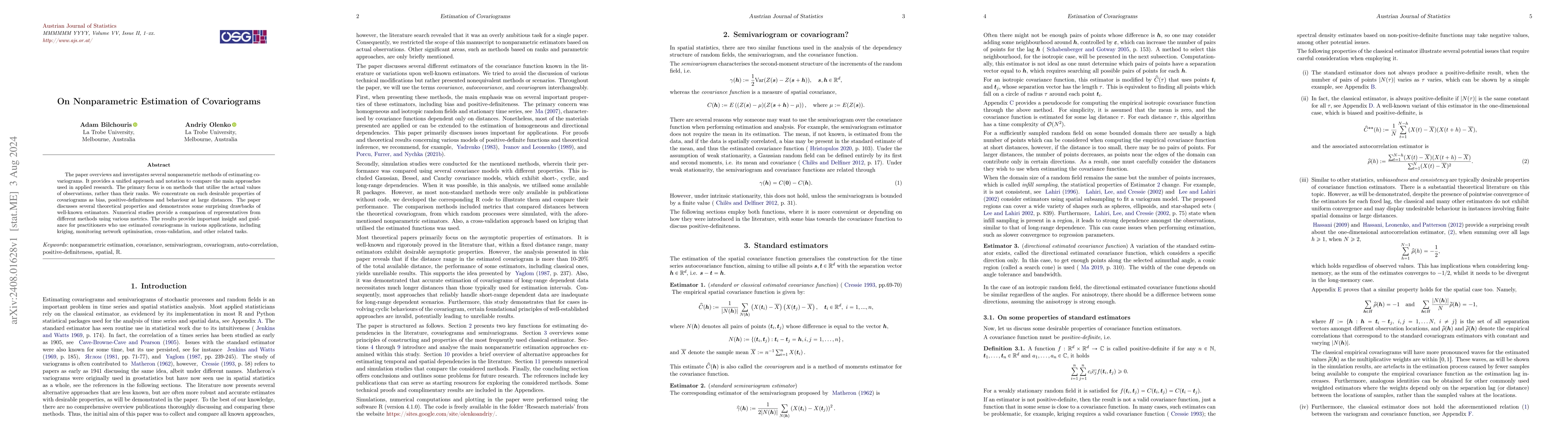 Thumbnail for On Nonparametric Estimation of Covariograms