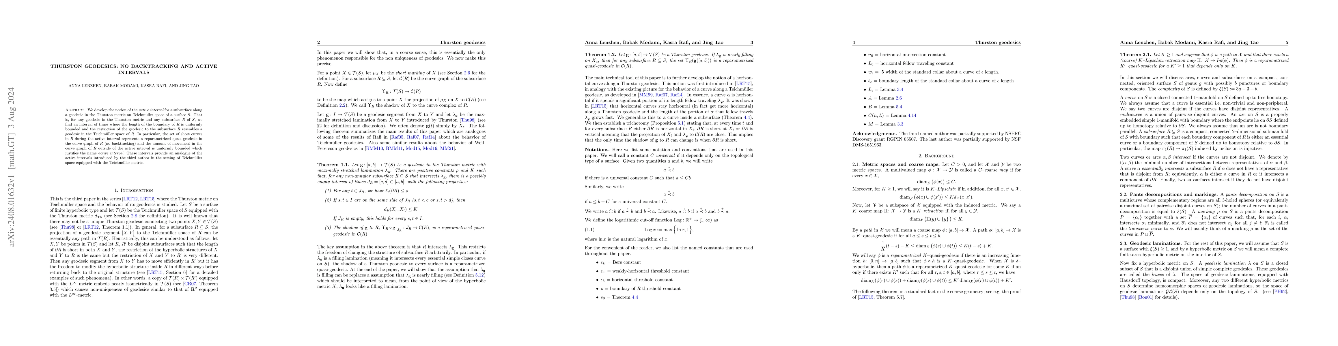 Thumbnail for Thurston geodesics: no backtracking and active intervals