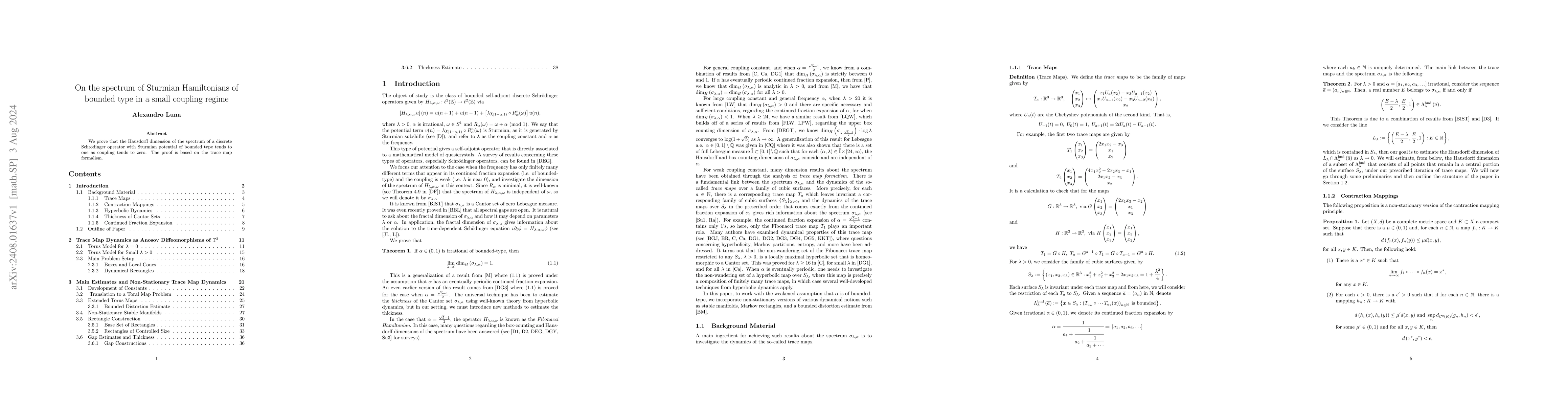 Thumbnail for On the spectrum of Sturmian Hamiltonians of bounded type in a small
  coupling regime