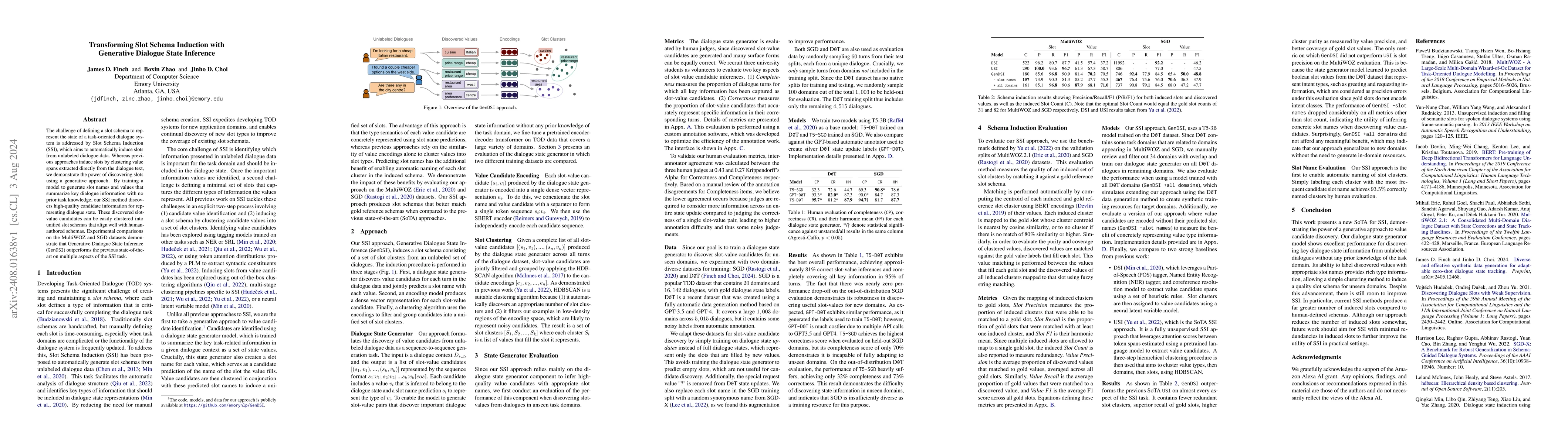 Thumbnail for Transforming Slot Schema Induction with Generative Dialogue State
  Inference