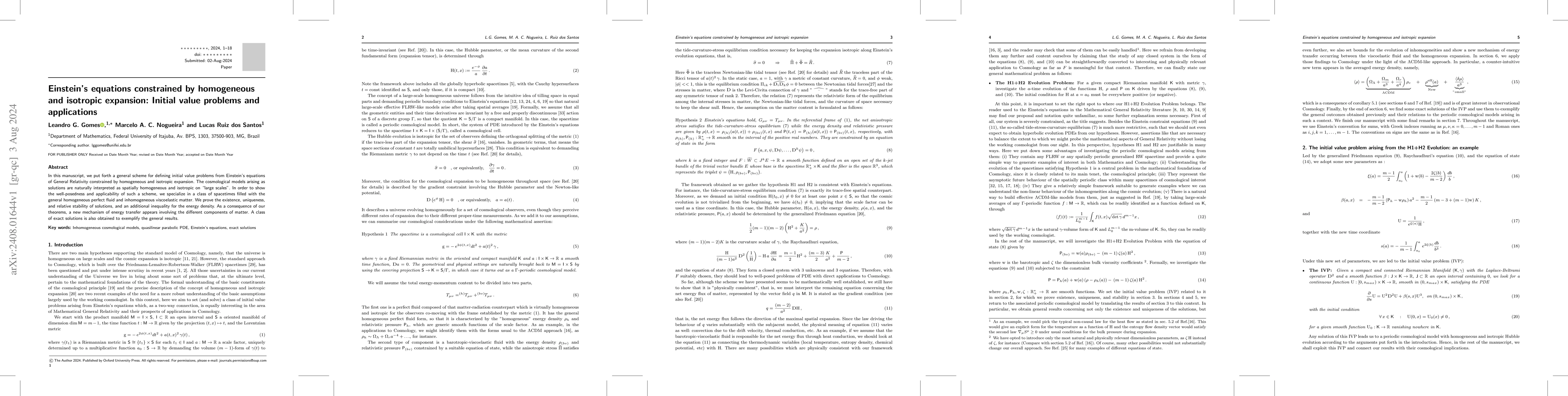 Thumbnail for Einstein's equations constrained by homogeneous and isotropic expansion:
  Initial value problems and applications