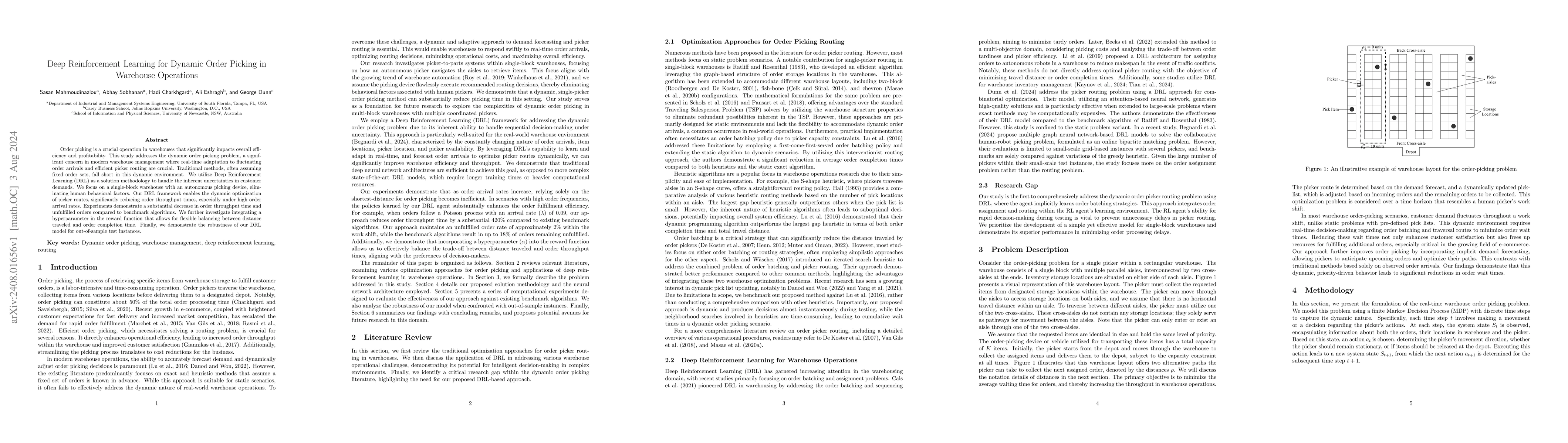 Thumbnail for Deep Reinforcement Learning for Dynamic Order Picking in Warehouse
  Operations
