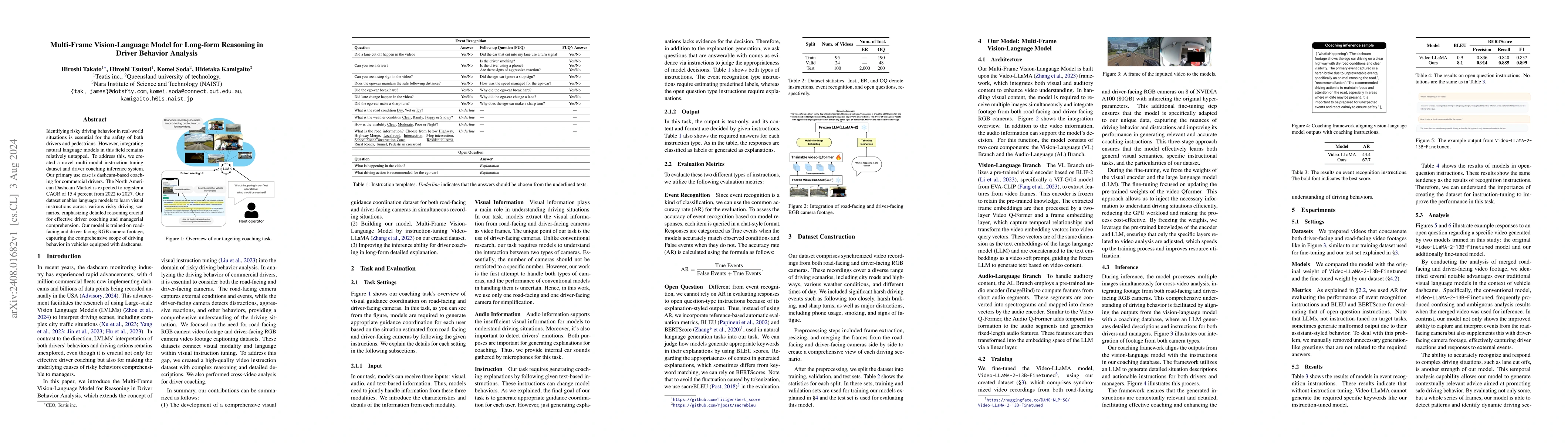 Thumbnail for Multi-Frame Vision-Language Model for Long-form Reasoning in Driver
  Behavior Analysis